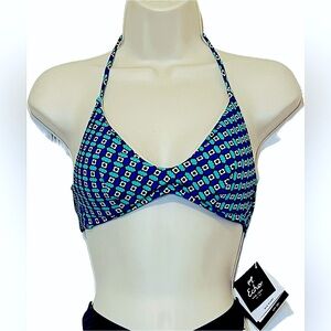 Echo New York Bikini Top, Green & Blue, Size XS, NWT